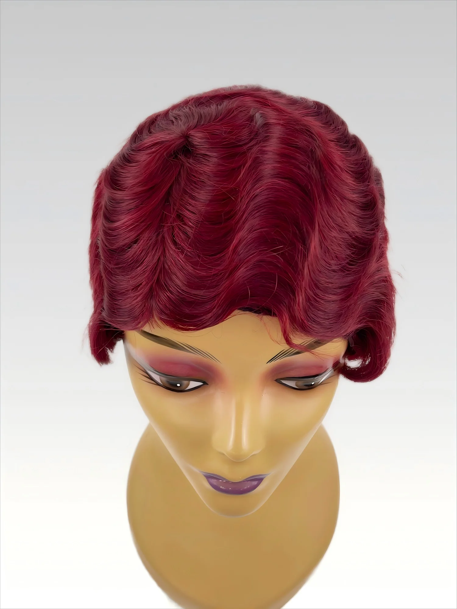 ショートフィンガーウェーブ ピクシーカットウィッグ 機械製 人毛ウィッグ マミーヘア 黒人女性用 99J 6インチ