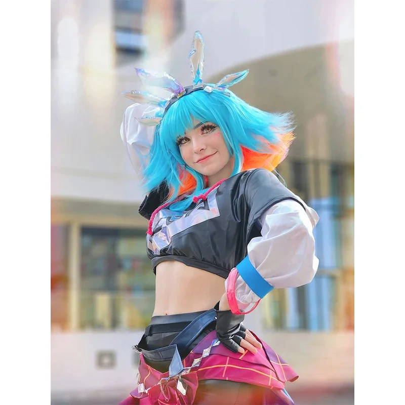 

dd54ROLECOS Game LOL KDA Cosplay Women Super Fan Neeko Costume Halloween Party Suit Full Set with Tails