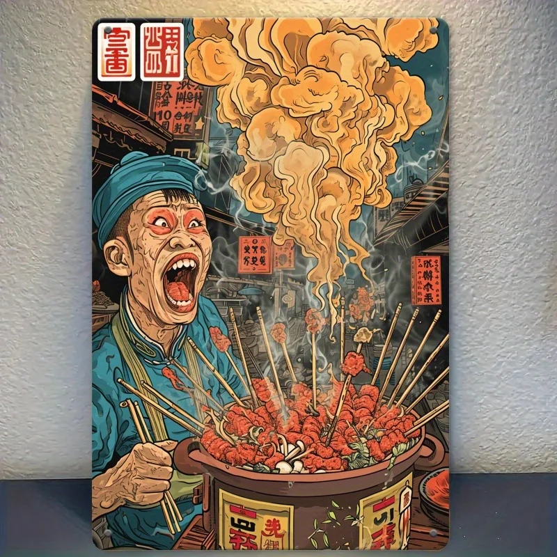  Iron Painting Lively Japanese Street Food BBQ Illustration, suitable for kitchen, restaurant, snack bar, night market stall, fe