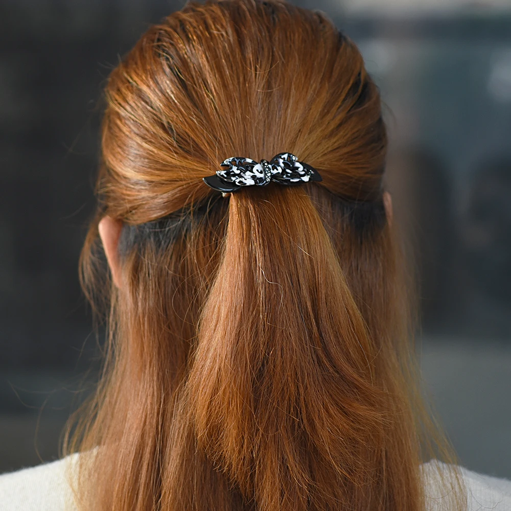 Women Hair Accessories  Korean Small Boutique Cute Hair Clip New Fashion Acetate Rhinestone Bow Hair Barrette