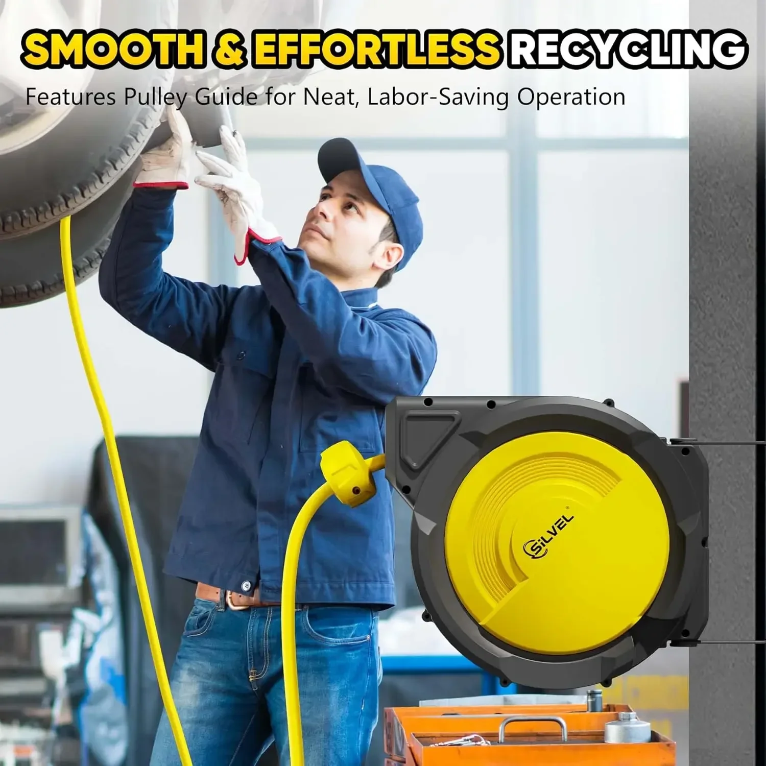 Retractable Air Hose Reel, 3/8 in x 80FT Hybrid Hose Max 300PSI, Air Compressor Hose Reel with 6.5Ft Lead in, Auto-Rewind & 180°