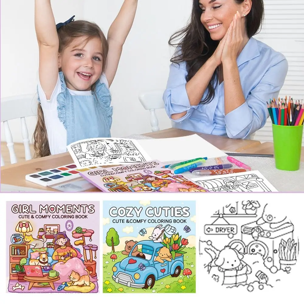 Cartoon Coloring Book GIRL MOMENTS COZY CUTIES Graffiti Painting Book Painting Gift Educational Doodles Book