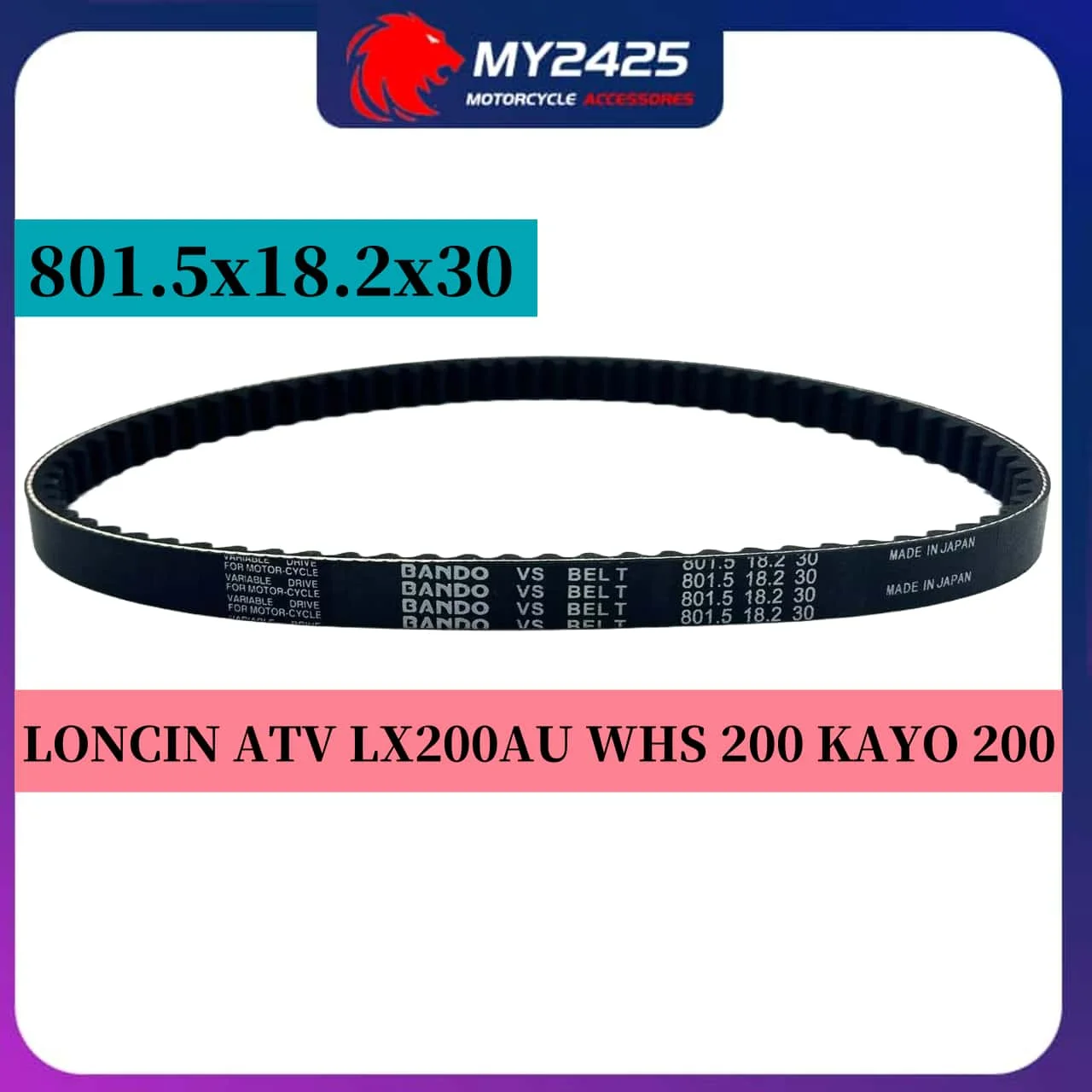 

CVT Drive Belt 801.5 18.2 30 For LONCIN ATV LX200AU LX 200 WHS 200 KAYO 200 Loncin 200 (162FMK) ATV 801.5x18.2x30