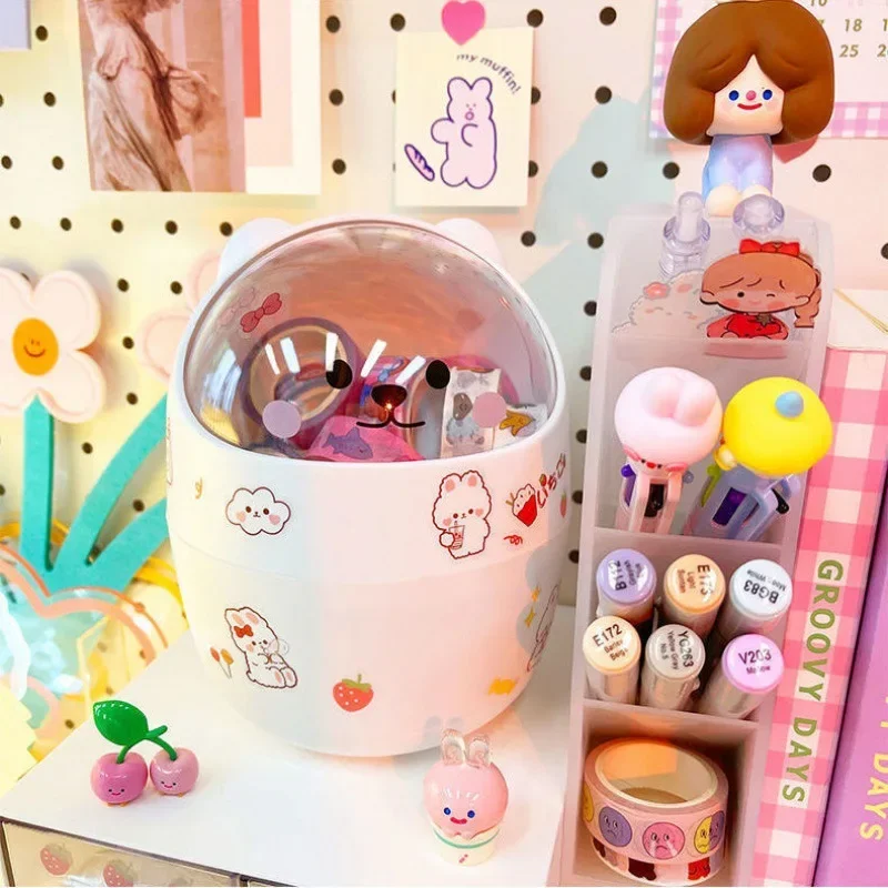 Kawaii Acrylic Pen Holder Desktop Organizer INS New Fashion Cute Office Stationery Cosmetics Storage Box Desk Storage Organizer