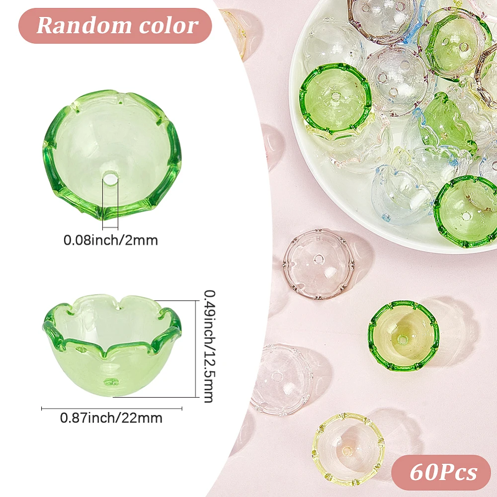 60Pcs Acrylic Bead Caps Bell Flower Beads Transparent Bellflower Tulip Lily Floral Trumpet Flowers Loose Spacers for Jewelry