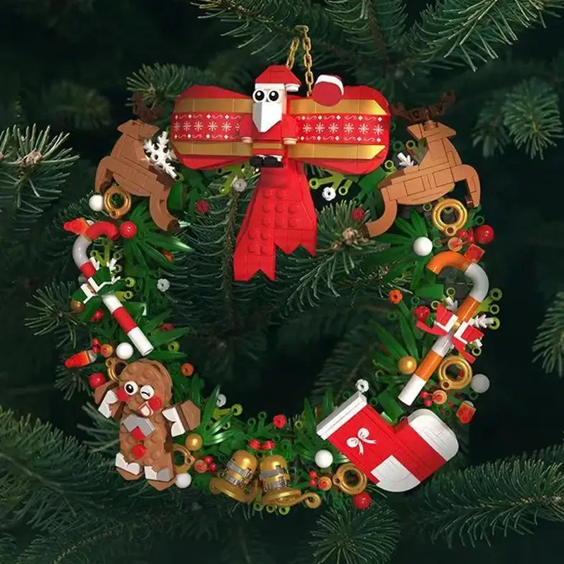 Christmas Wreath Building Blocks kit Eucalyptus Wreath Decorated House Model for Xmas, Toys Gift for 8+ Kids Adults