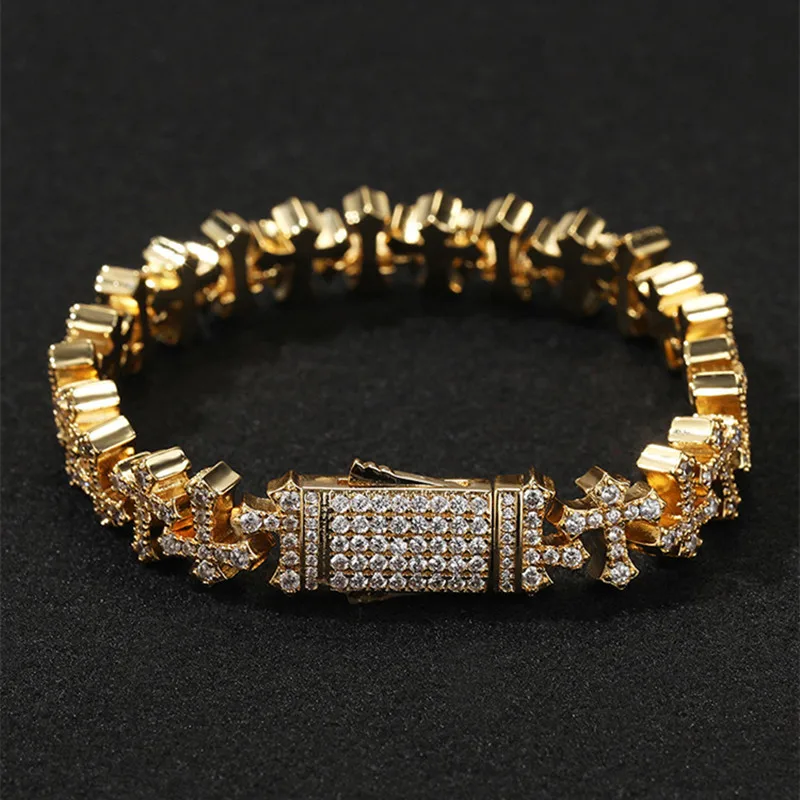 

Женский браслет с покрытием из 18-каратного золота, циркон, крест, хип-хоп, рок, модные украшения, аксессуары для вечеринок