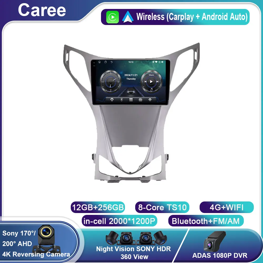 Android 14 For Hyundai Azera 2 II 2011-2014 Car Radio Multimedia Central Navigation System 4G GPS BT Carplay Stereo Touch Screen