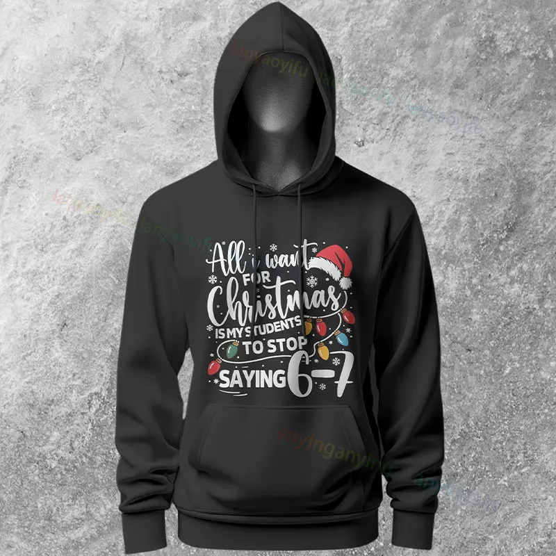 เสื้อฮู้ดลายกราฟิกตลกๆ ลายซานต้าคริสต์มาสและตัวเลข 6 7 สำหรับฤดูใบไม้ร่วงและฤดูหนาว สวมใส่สบายๆ แบบสปอร์ต