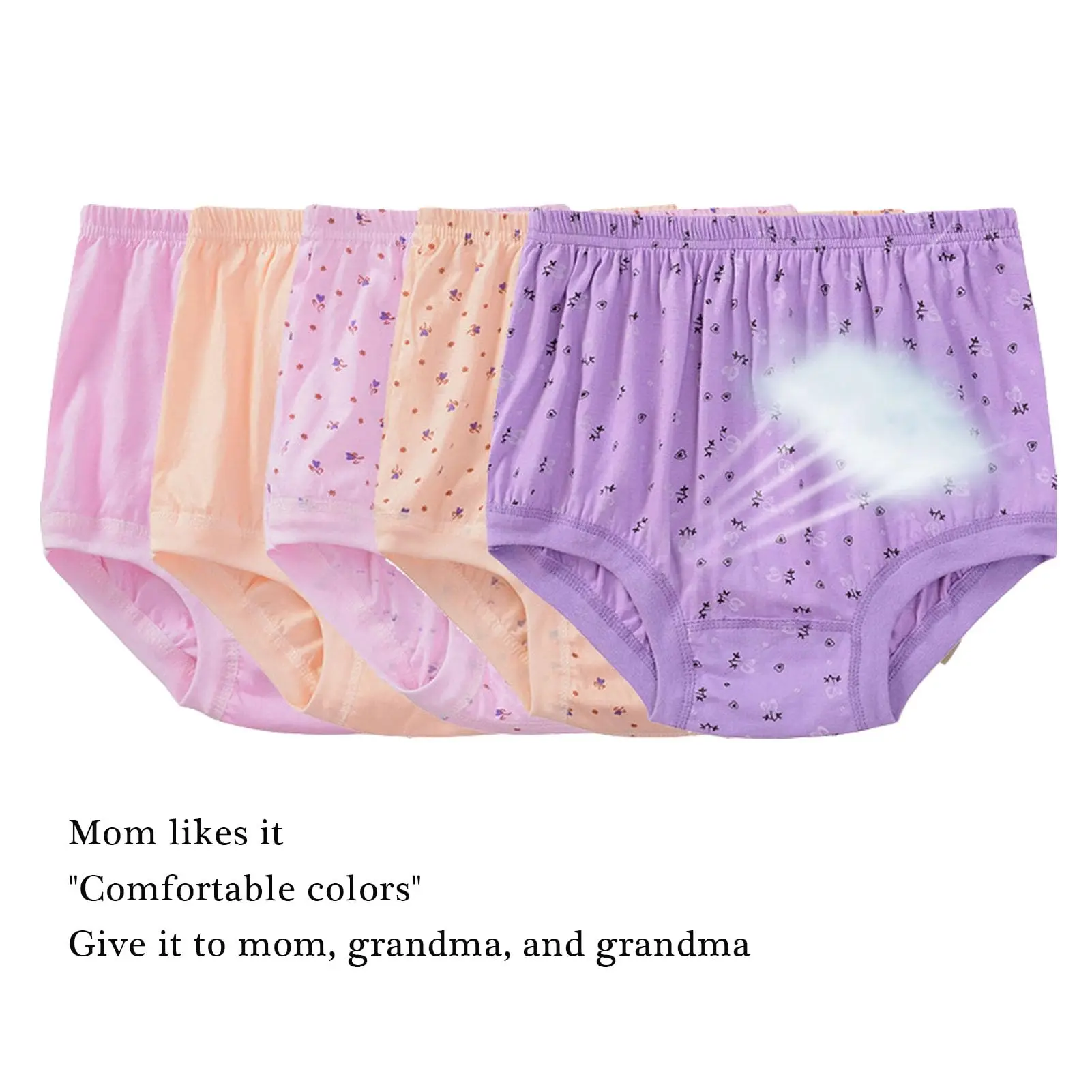 5 шт., женское нижнее белье для пожилых людей, трусы из 100% хлопка для средних пожилых женщин, трусики больших размеров, трусики с полным покрытием