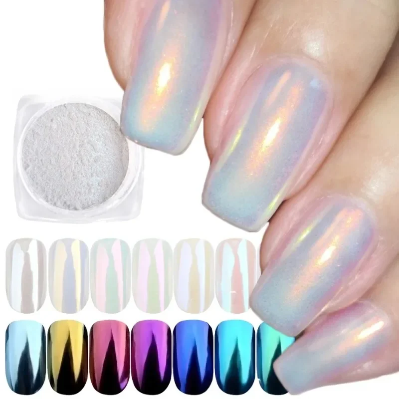 New Pearl White Nails Glitter Dust Chrome Moonlight White Rubbing on Powder Shell Mirror Pigment Nail Art Supplies Decoration