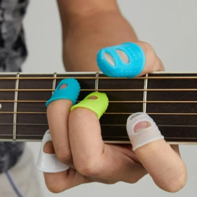 5Pcs/set Solid Color Guitar Fingertip Protectors Non-Slip Rubber Thimble Silicone Finger Guards Finger Protection Cover