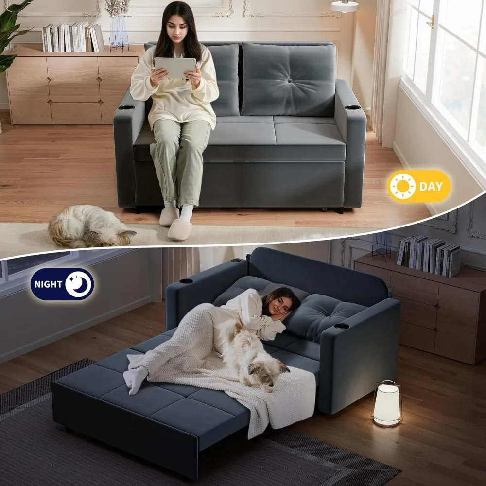 أريكة سرير 3 في 1 متعددة الاستخدامات، 56 مقعدًا مخمليًا قابل للتحويل لغرفة المعيشة، مثالي للمساحات الصغيرة