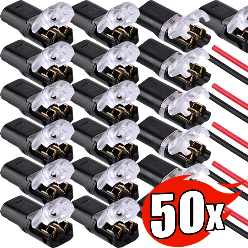 50/1x 2 Pin Way Plug Wire Cable Snap Connectors Car Waterproof Electric Wire Double-Wire Plug-In Connector with Locking Buckles