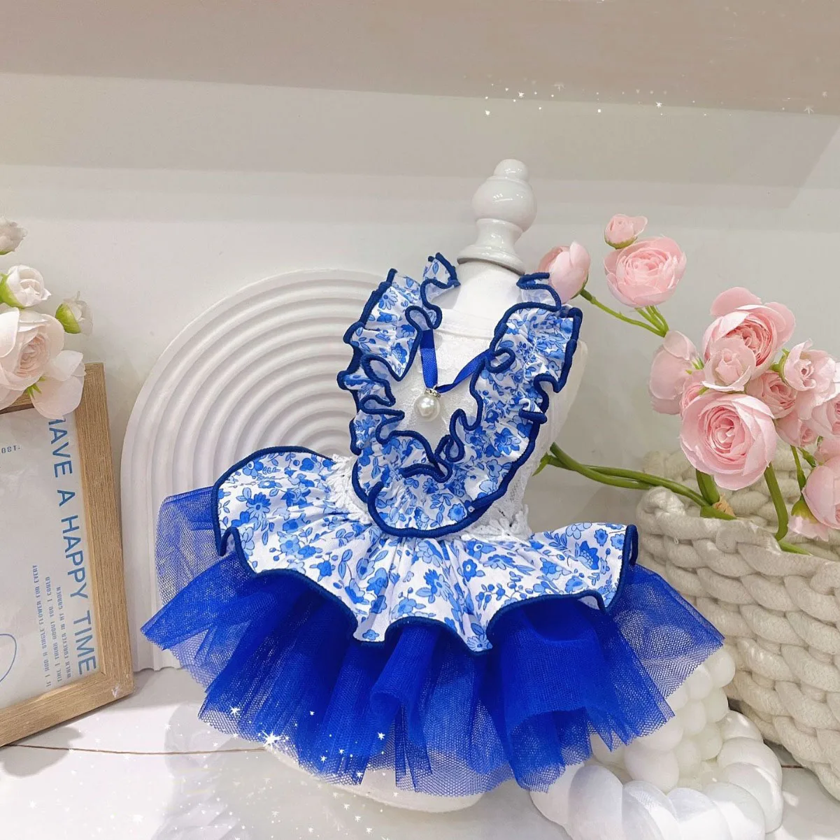 Estate rosa rosso blu Pet Dog Clothes Fashion Flower Print Lace Party Princess Dress per Small Medium Dog Yorkshire Puppy gonne