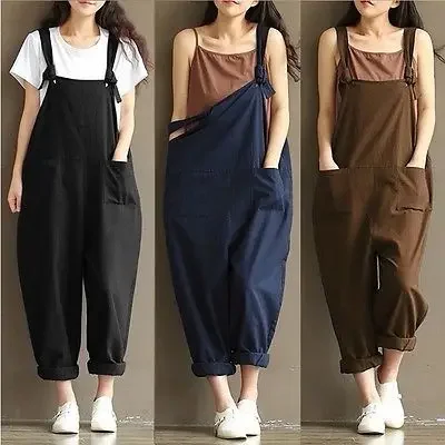 

Fashion Summer Women Jumpsuits Suspender Overalls Casual Loose Strap Rompers Female Solid Playsuits Long Pants