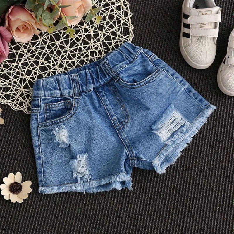 

Fashion Summer Girl'S Cotton Denim Shorts Pants Toddler Kids Cute Love Design Soft Jeans For Teenager Girls Children Clothing