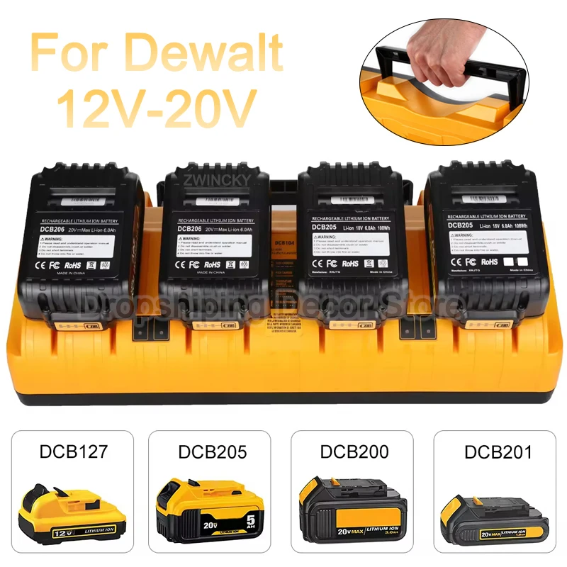 Carregador de Bateria do Li-íon Corrente 4-port para Dewalt 12v 14.4v 18v 20v Dcb107 Dcb115 Dcb118 3a