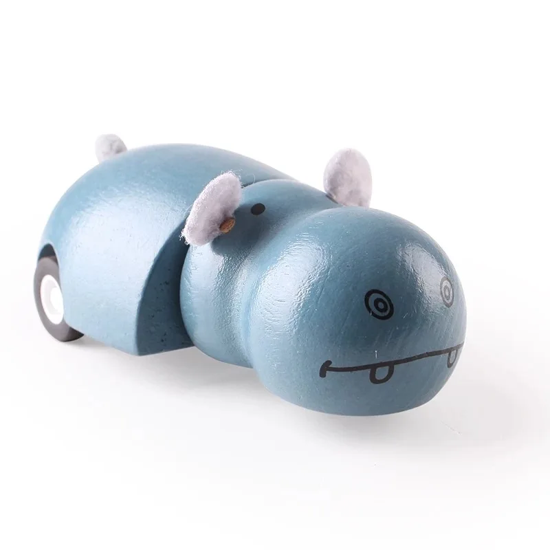 Educational Wooden Animal Car Toy for Baby Toddler Pull Back Mechanism Cute Natural Wood Painted Safe Toy