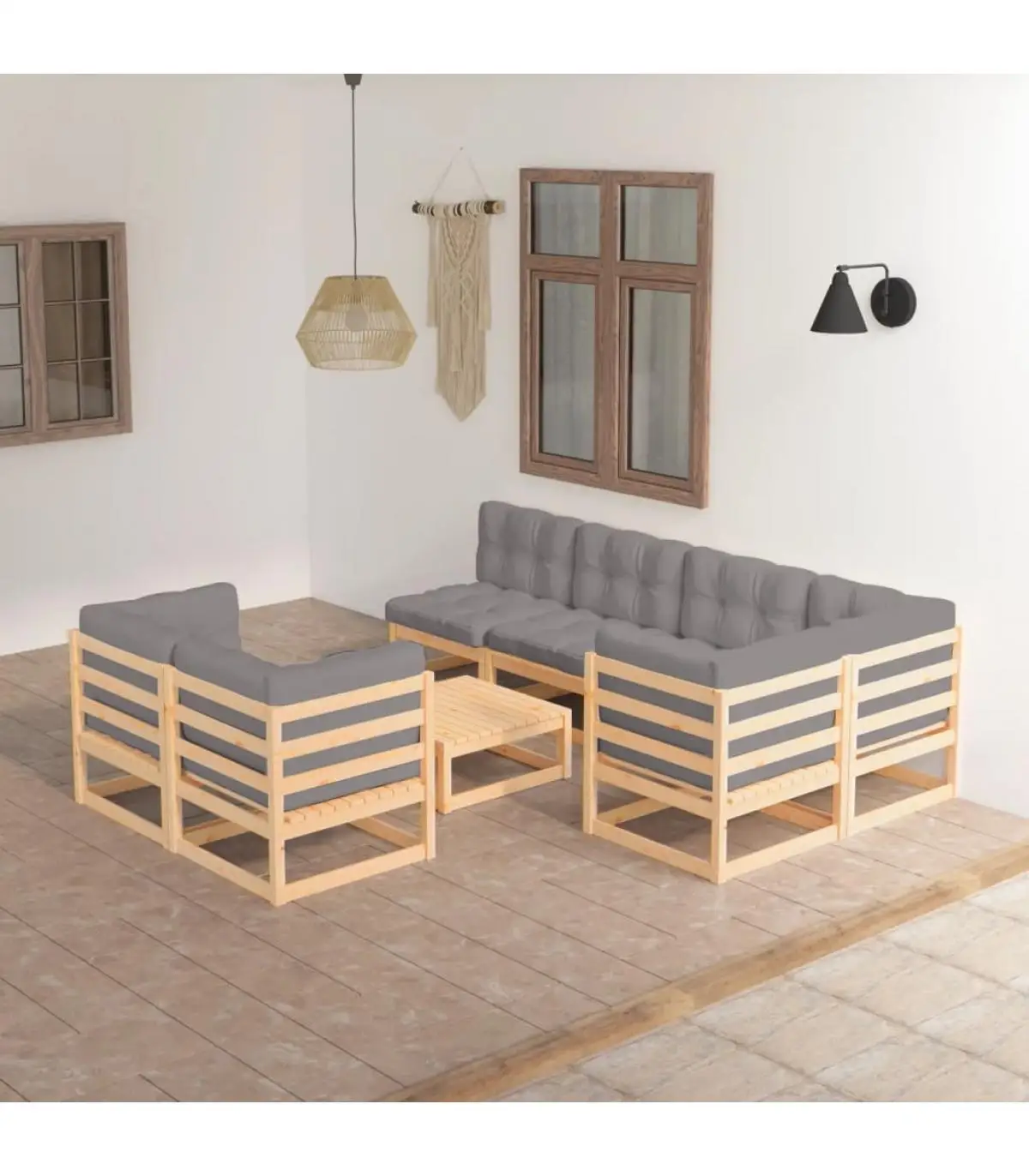 Garden sets garden furniture set 8 PCs and cushions solid wood pine