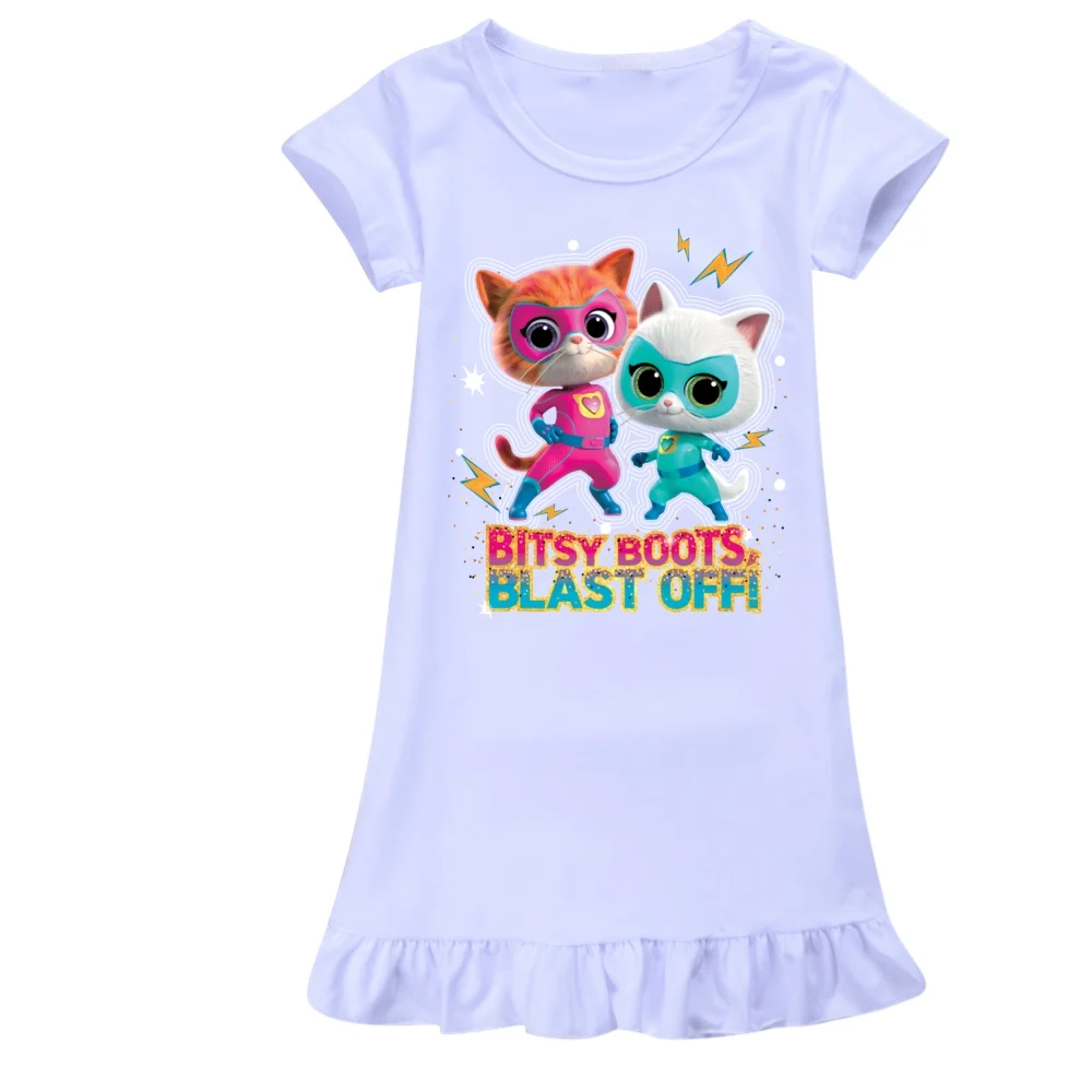 Kids Dresses for Girls Super Kitties Nightdress Summer Clothes Cartoon Nightgown Short-sleeved Pajamas Baby Children Homewear