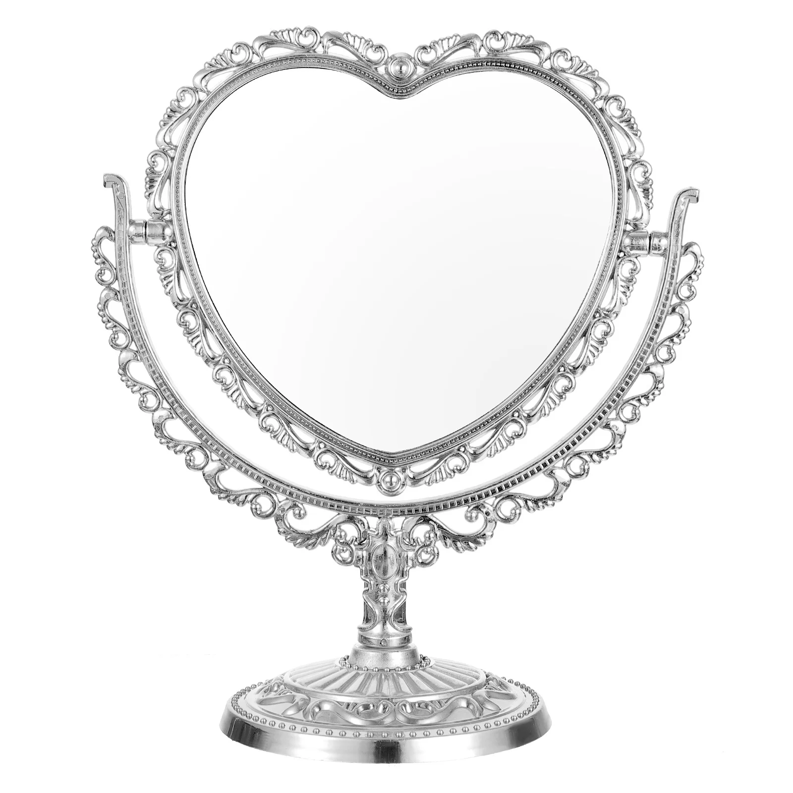 Retro Heart Shaped Vanity Mirror Swivel Design Countertop Mirror for Desktop Makeup Station Decorative Use