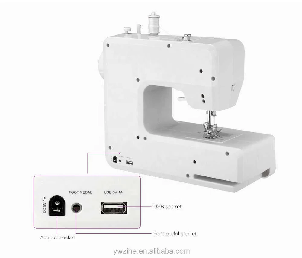 Mini Household Sewing Machine with 12 Different Stitches EU/US Plug Adjustable Speed USB Socket 3 Color Sewing Machine for Home