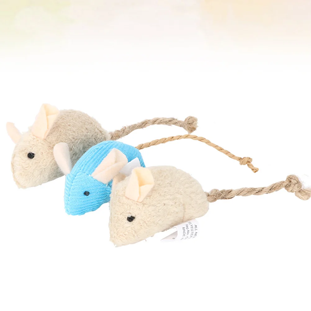 3PCS Lifelike Mice Pet Cats Interactive Toys Mini Funny Plush Mouse Set for Kitten (Beige/Blue)