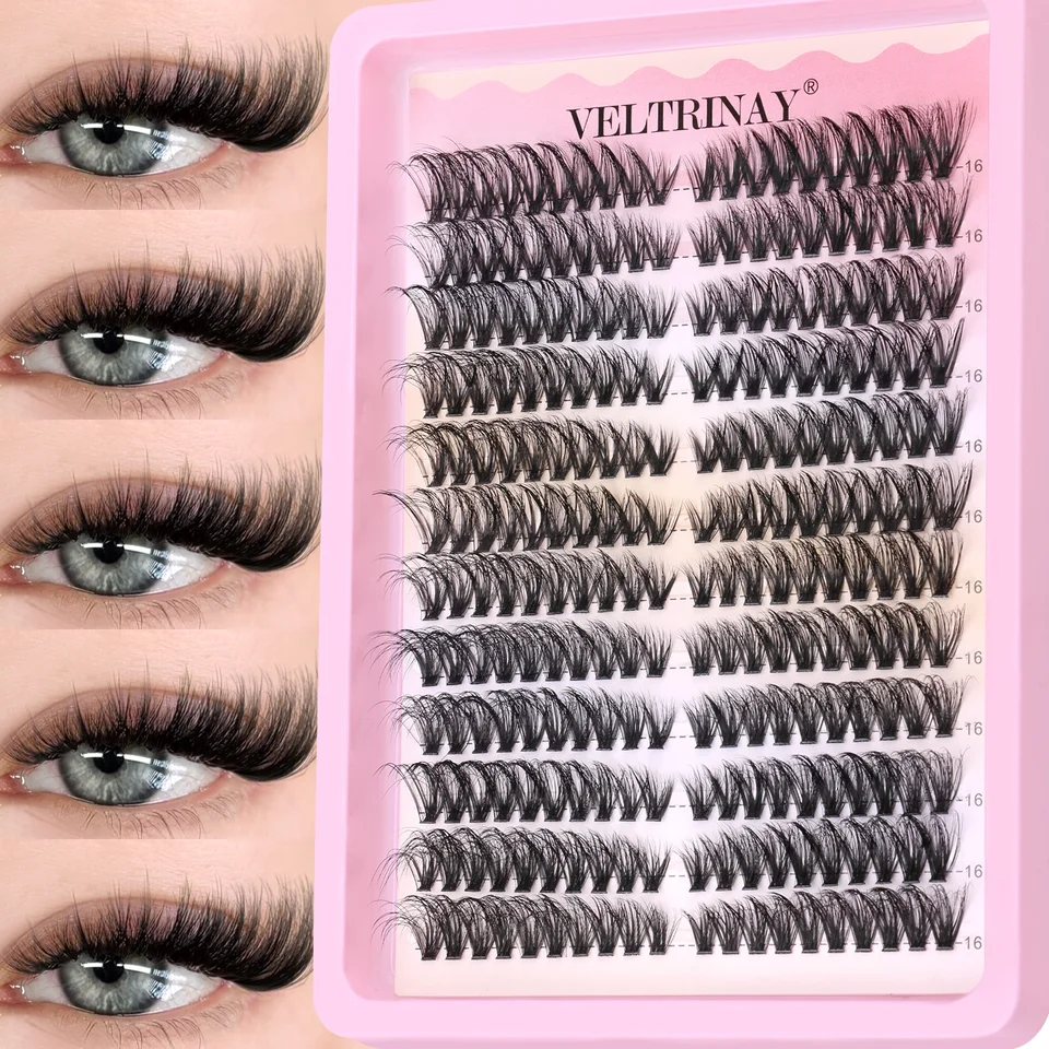 Racimos de Pestañas VELTRINAY 8-16mm, Esponjosos, Voluminosos, Ojo de Gato, Wispy, Naturales, Extensión, Rizo D, Individuales, Maquillaje 3