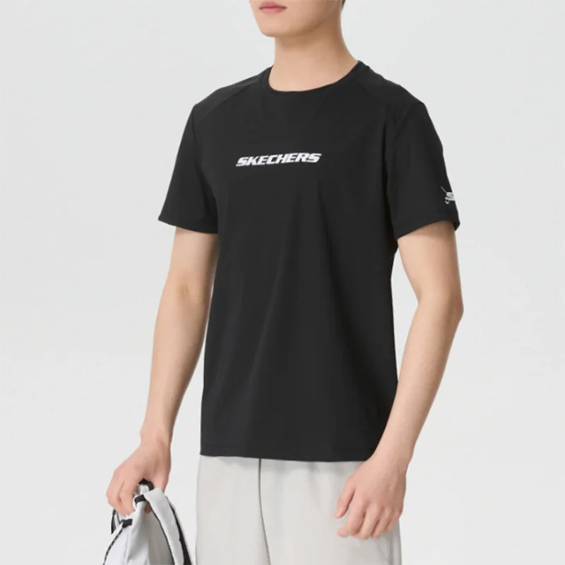 Skechers Men's Crewneck Knit T-Shirt - Single-layer, Sporty, Comfortable, Breathable Short Sleeve P224U047-03K8