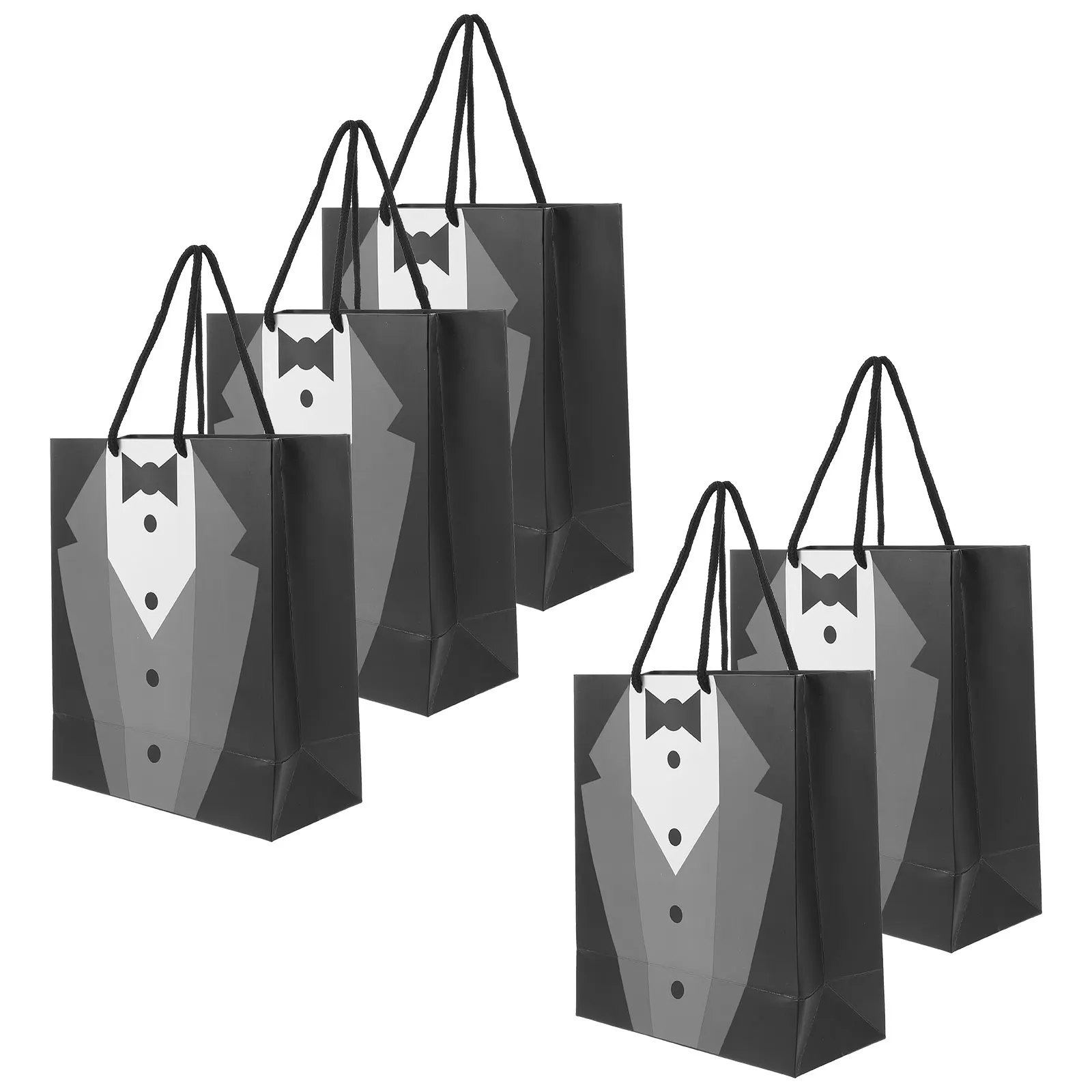 

5pcs Dress Tote Bags Black Tuxedo Groomsmen Paper Shopping Wrapping Bridesmaid Gift Packaging Boxes Wedding Favors