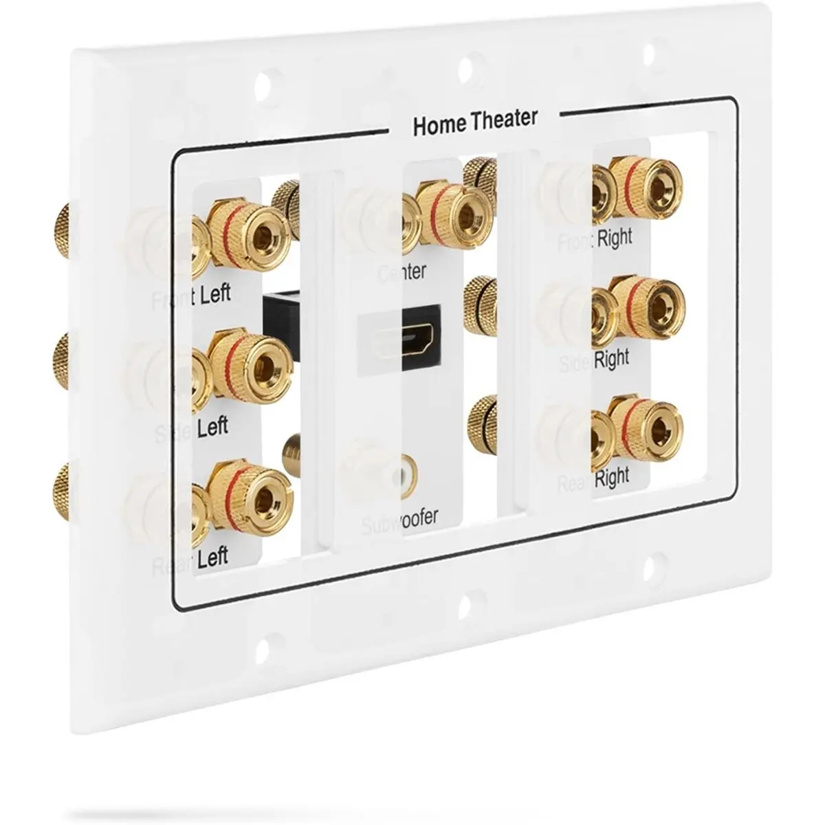 3-Gang Surround Distribution Home Theater Gold Plated Copper Banana Binding Post Coupler Type Wall Plate for 7 Speakers