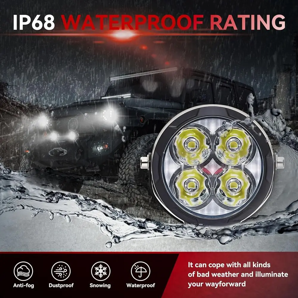 Coppia di 3 cialde luminose a LED ambrate da 80 W, fendinebbia da 9600 LM per fuoristrada, compatibili con Jeep, camion, auto, ATV, SUV, moto,