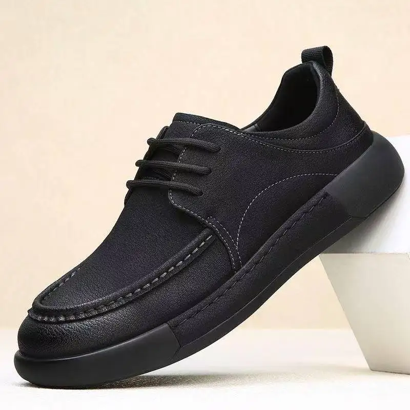 

Summer New Lightweight Thick Bottom Casual Shoes Easy to Wear Slip on Lazy Person Breathable Rubber Sole Cowhide Leather Shoes