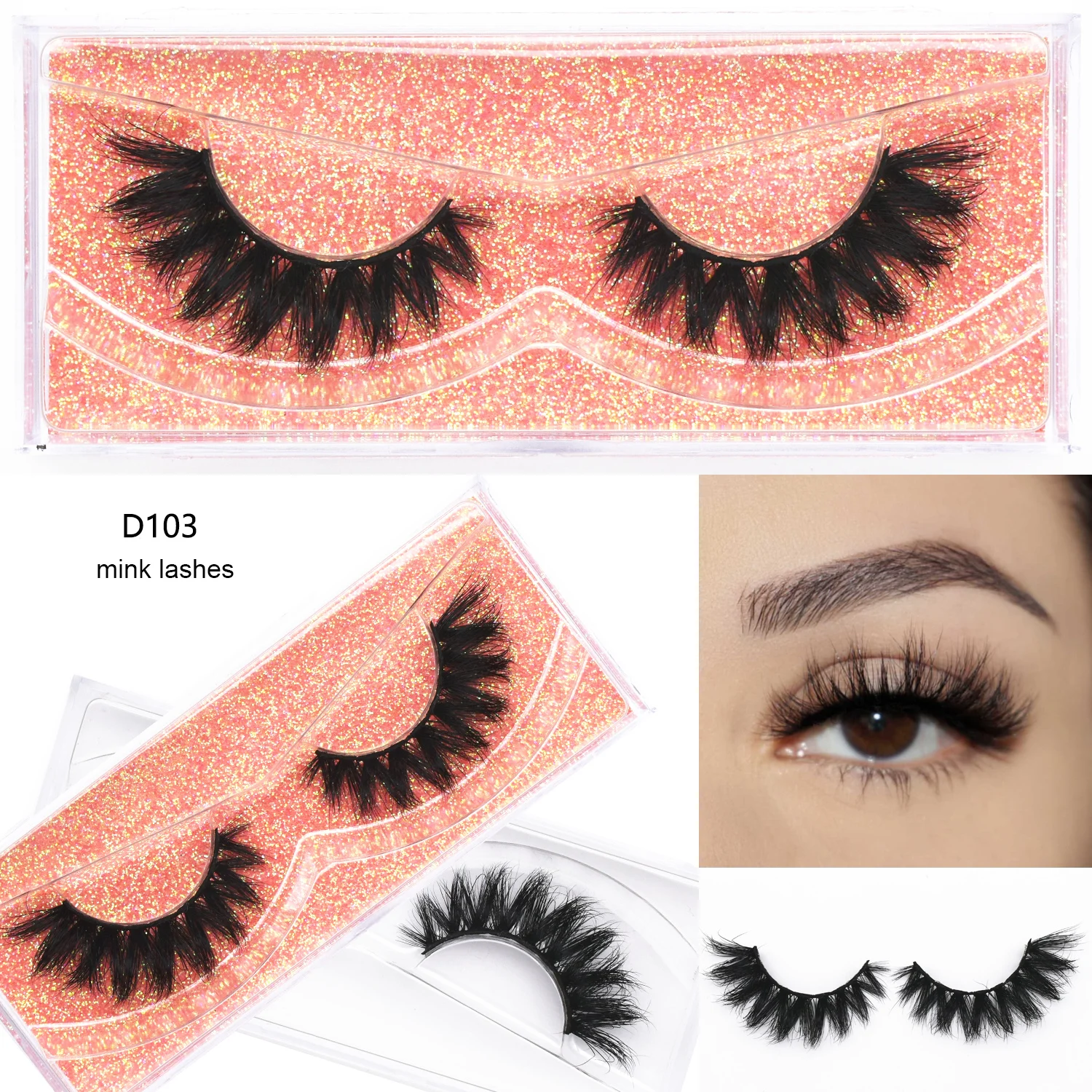 ElllLBAICHA-Cils de vison entrecroisés 3D, cils supérieurs, 100% vrais cils de bande de vison, extension de cils, contaminants de maquillage, cils Py, D103