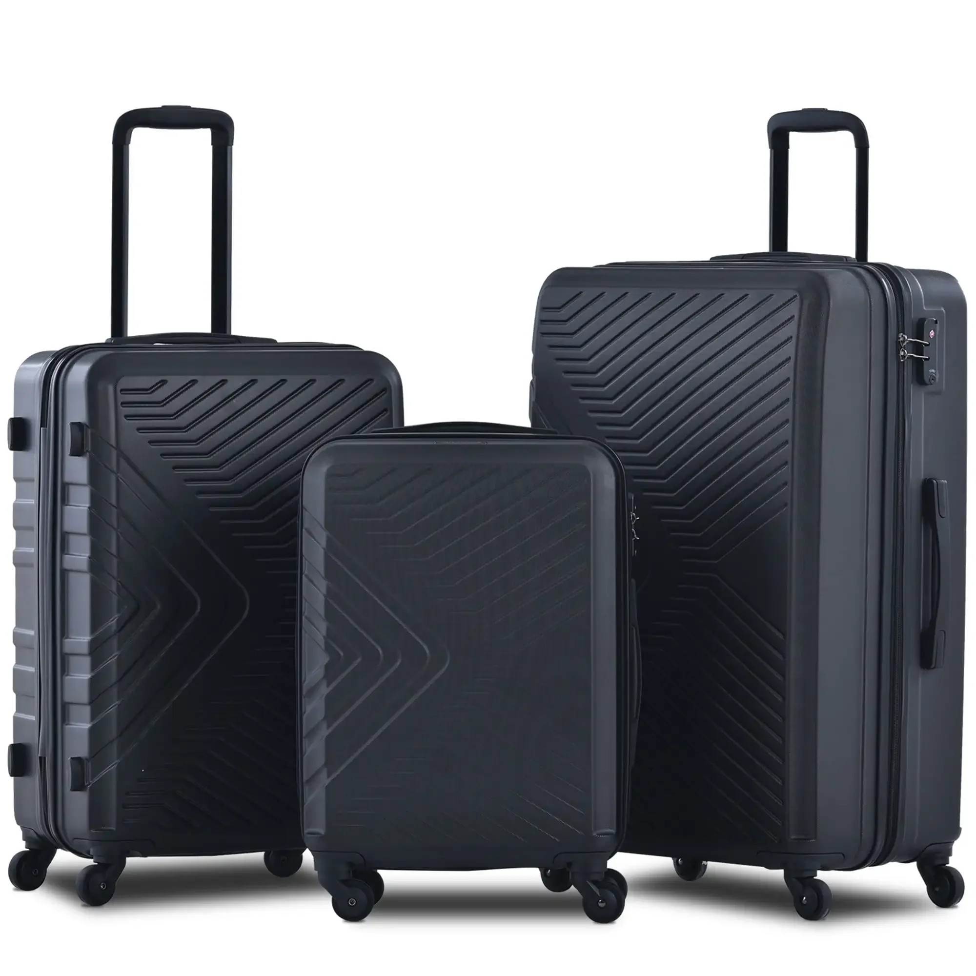 

3 Piece Hardshell Luggage Set Hardside Lightweight Suitcase with TSA Lock Spinner Wheels 20in24in28in.(Black)