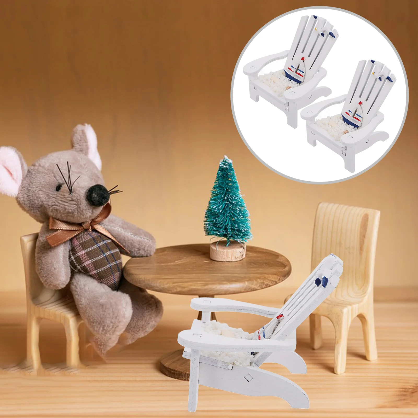 

2 Pcs Beach Chair Decorations Sailboat Style Coastal Home Wooden Mini Ornament for Dollhouse Pine Minature Miniature