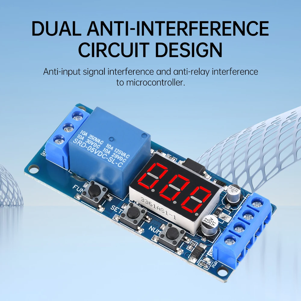 3.3V 5V 12V 24V Time Relay Module Multi Functional 3 Buttons 3 Digital Display Delay Start Relay Module Strong Anti-interference