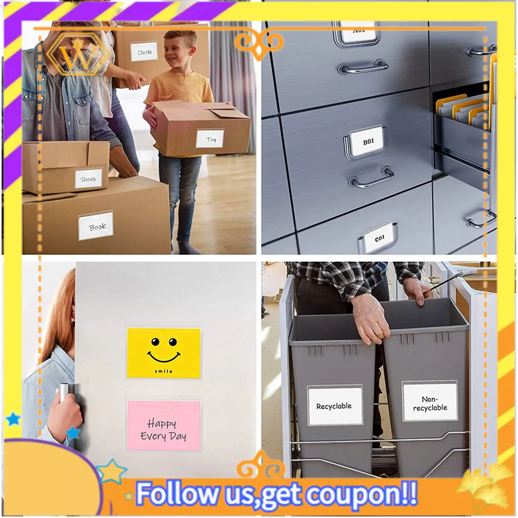 A01K-120 Pack 3.5 X 4.7 Inches Self-Adhesive Label Holder Card Pockets Label Holder Clear Plastic Library Card Holder