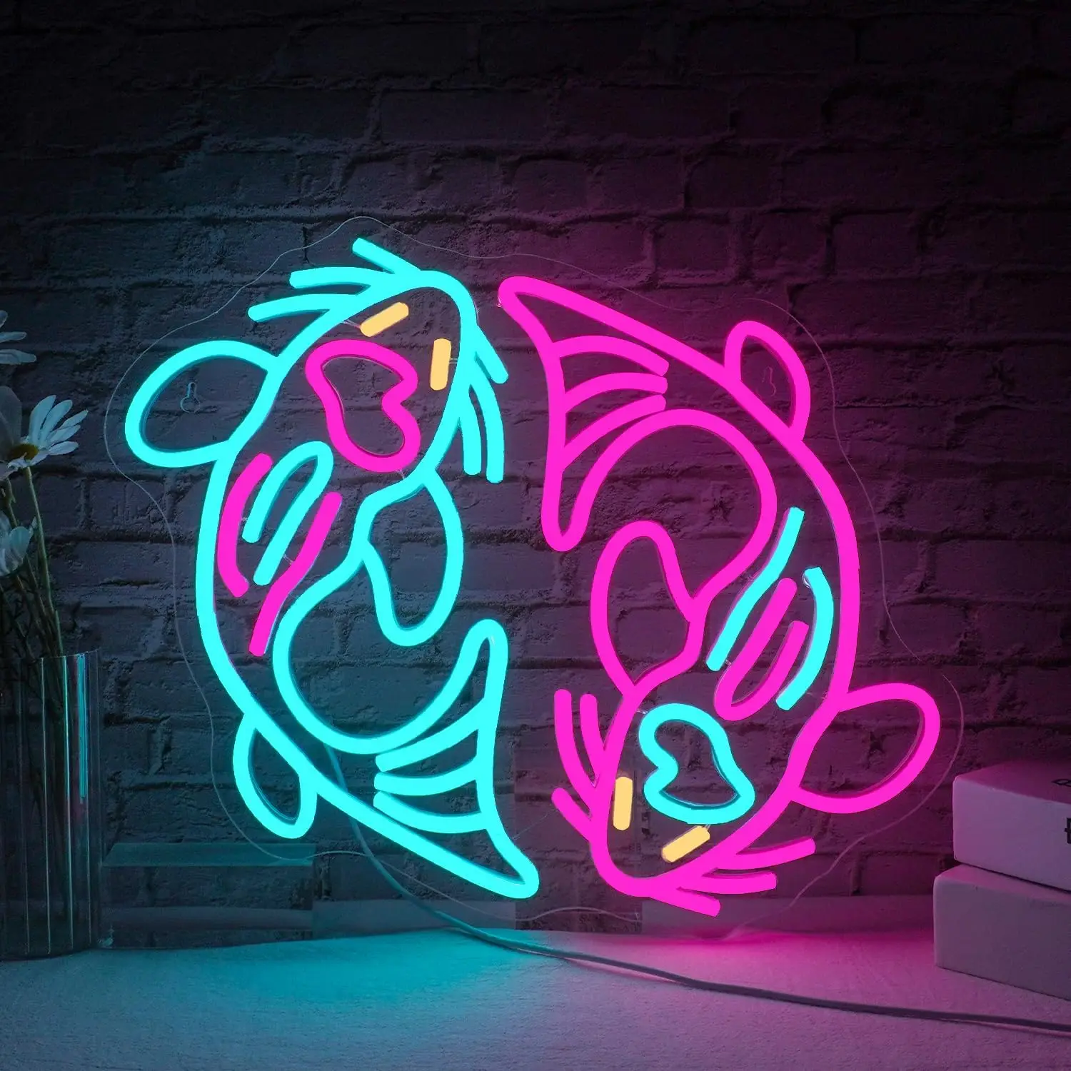 

Koi Fish Neon Sign for Wall Decor Koi Carp Neon Light Fish Dimmable Blue Pink Fish LED Light Up Sign for Bedroom Bar Restaurant
