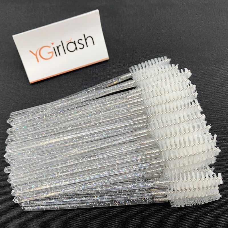 

50 Pcs Crystal Eyelash Applicator Makeup Brush Lash Swans Disposable Diamond Handle Nylon Mascara Wands Brush Cosmetic Brushes