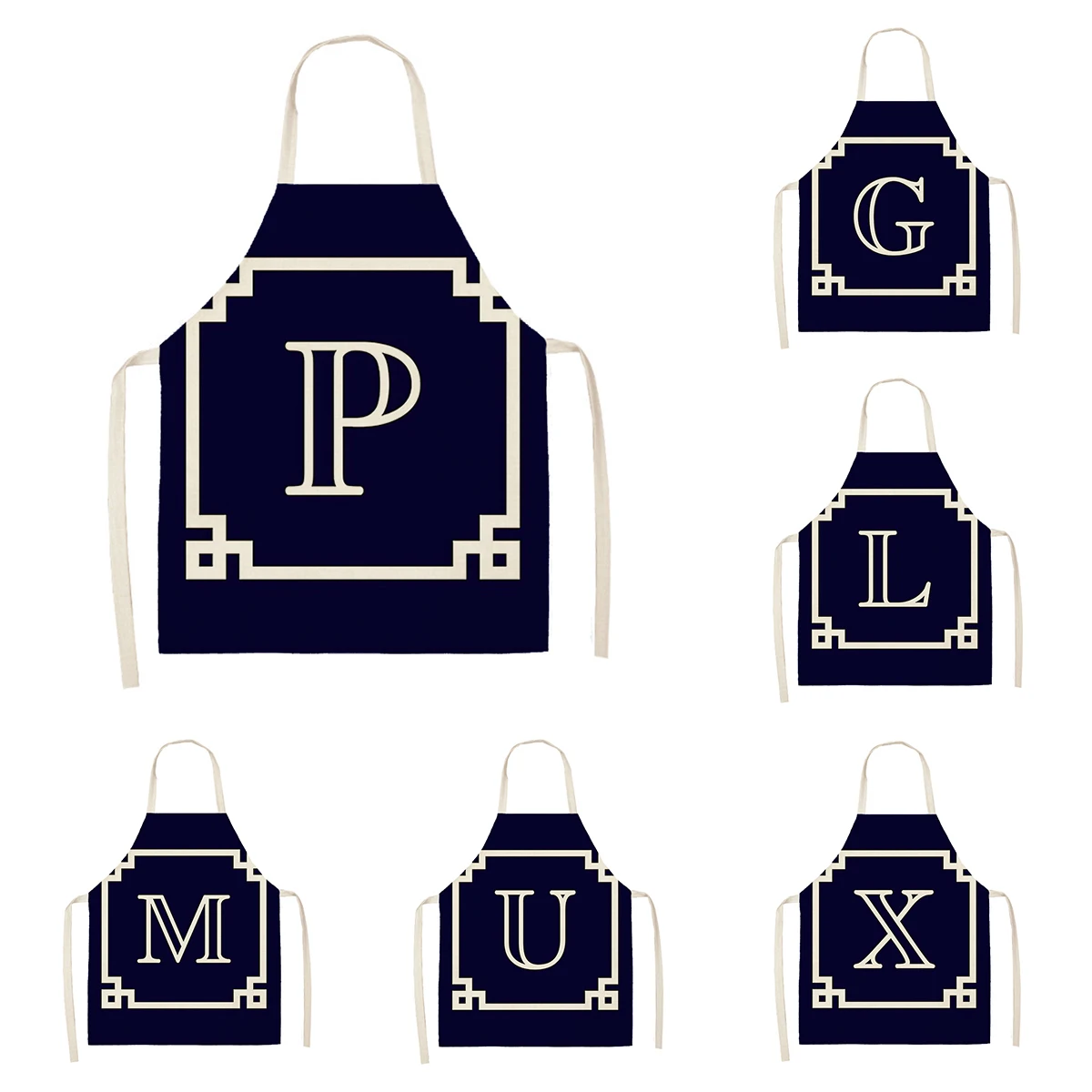 Home wreath Letter Pattern Apron Women Men child Linen Stain Resistant Apron Cooking Household Cleaning Tool Kitchen Utensils