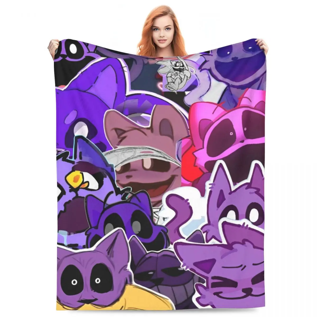 

Cartoon Catnap Smiling Critters Blankets Coral Fleece Plush Summer Breathable Lightweight Throw Blanket for Sofa Bedding Throws