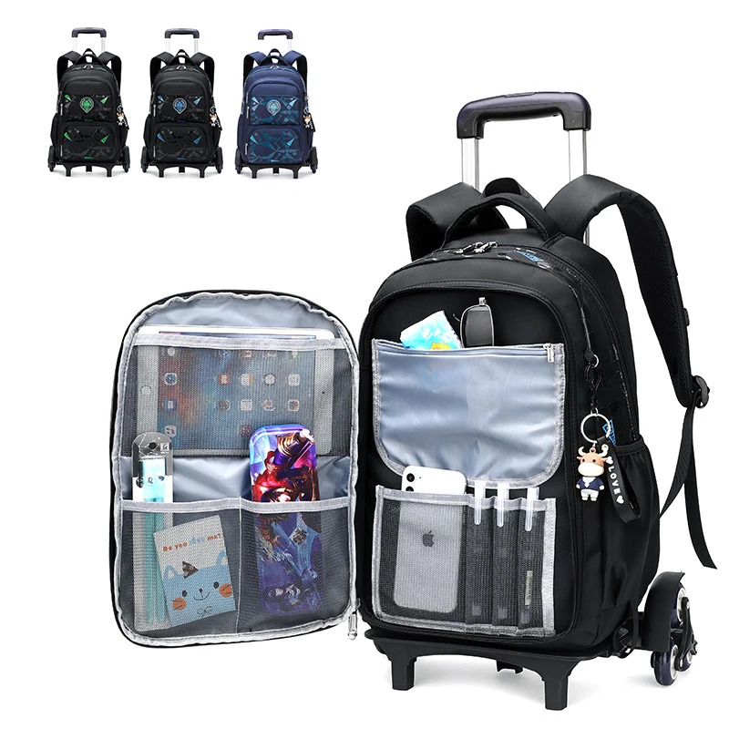 Children School Bag with Wheels School Trolley Bag for Teenagers Boys Rolling Backpack Student wheeled Backpacks