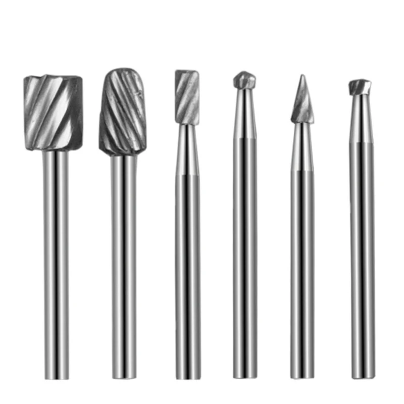 6Pieces Carbides Burr Set 3mm Shank Carbides Burr Set Head Die Grinder Bit for DIY Woodworking Metal Carving Engraving