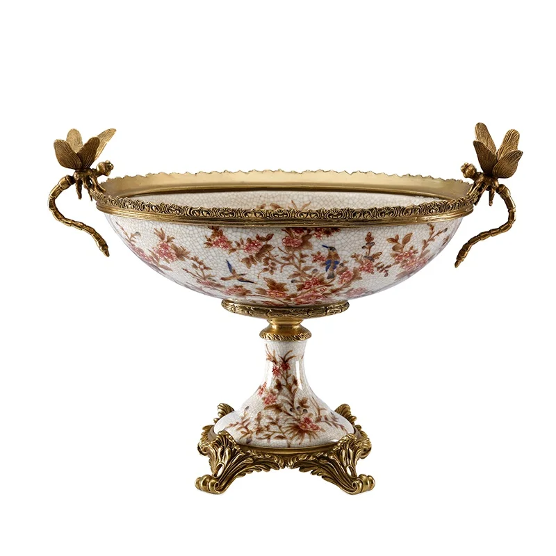 مزهرية ملونة من البورسلين الأزرق والأبيض العتيق، وإكسسوارات منزلية نحاسية #4