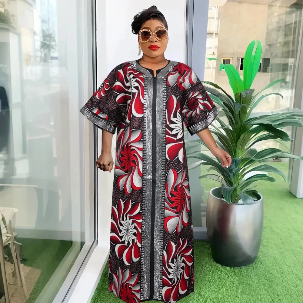 Africa Dress for Women Print Long Robe Round Collar Boubou Maxi Loose Vestidos 2024 Evening Gown African Traditional Dresses