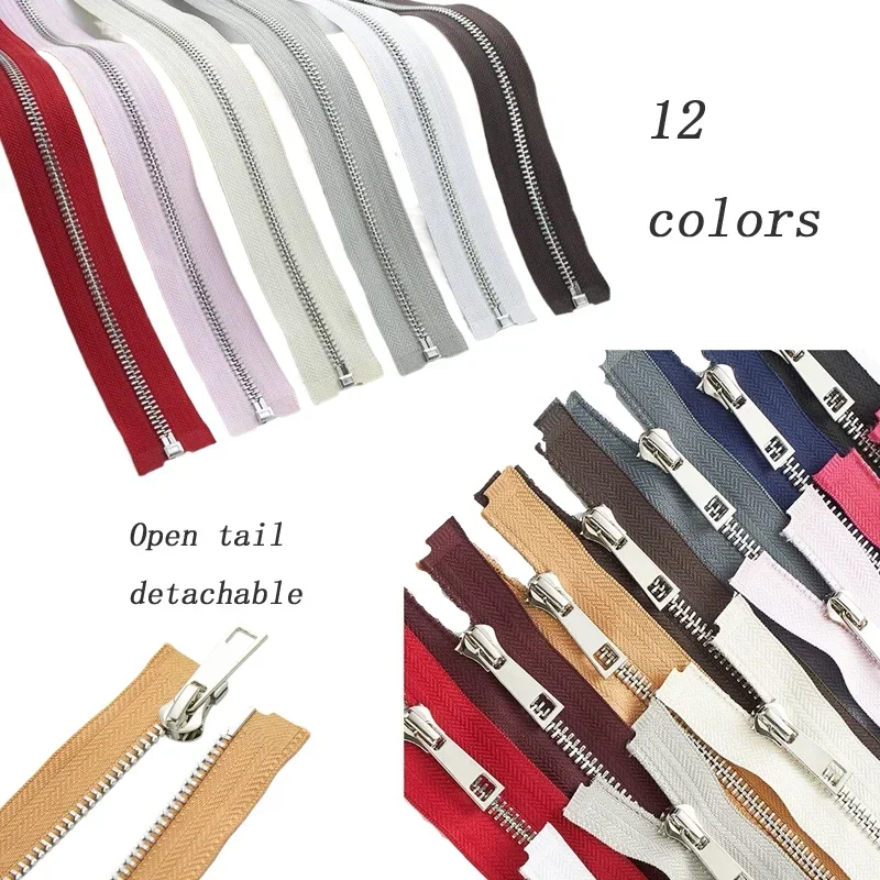 30Pcs 5# Metal Zippers 40/50/60/70/80cm No.5 Open-end Alloy Zipper Sewing Accessories For DIY Apparel Outerwear Shoes Pocket