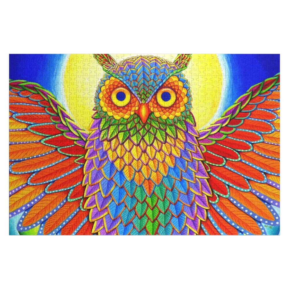 

Красочный психоделический пазл с изображением радужной совы, деревянный пазл с именем, персонализированный, на заказ, игрушка-пазл