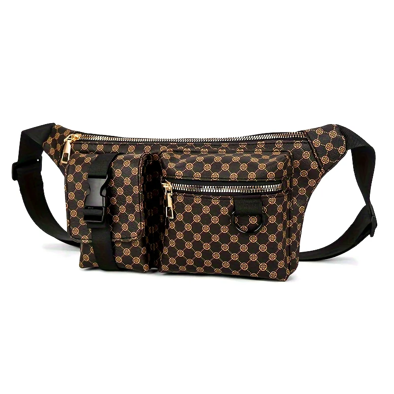 حقيبة كروس كورية عصرية للزوجين مع زهرة قديمة بطباعة كاملة حقيبة كتف على الصدر من جلد البولي يوريثان متعددة الاستخدامات